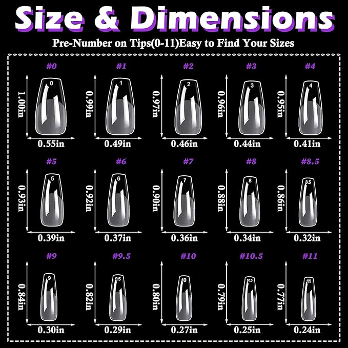 LoveOurHome 750pc Medium Coffin Nail Tips Clear Fake Nails Coffin Gel Nail Tips Full Cover Acrylic Nails Clear Press on Nail Medium False Fingernail for Gel Nail Extension,15 Sizes