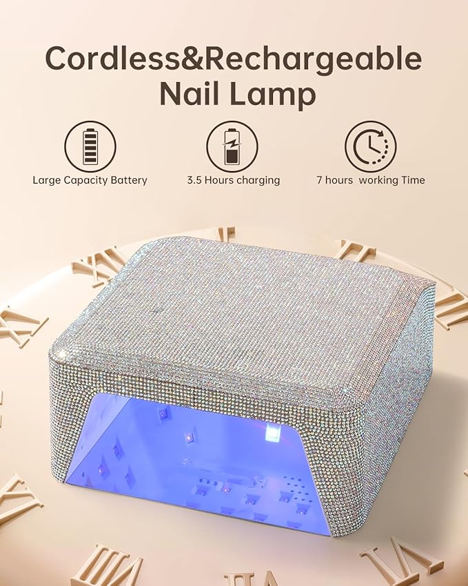 UV Nail Lamp, Rechargeable LED Nail Lamp Sparkly Gel Polish Light 4 Timer Setting Professional Quick Dry Curing Lamp with Display Auto Sensor for Salon & Home, AB Diamond
