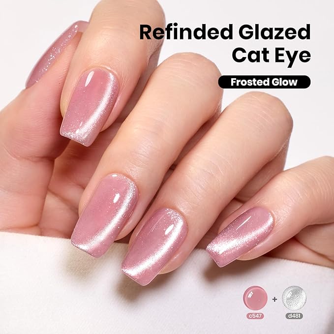 Beetles Stay Shining Silver Cat Eye Gel Nail Polish - 15ML Frosted Glow Silver Glitter Cat Eye Gel Polish with Magnet Soak Off UV Velvet Nail Polish Salon DIY Manicure Gift for Women