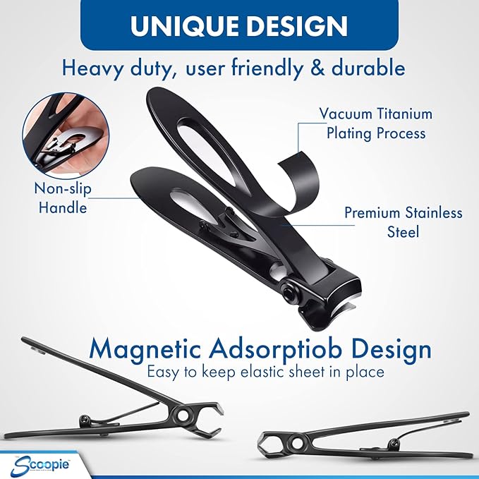Nail Clippers for Men and Women, Toenail Clippers and Fingernail Clipper, Includes Nano Fiber Nail File, 15mm Wide Jaw Stainless Steel Nail Clippers for Adults, Manicure and Pedicure Set (Black)