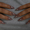 Press on Nails Almond - Medium Fake Nails with Solid Color Design - Winter, Brown False Nails Press ons - for Women 24 Pcs