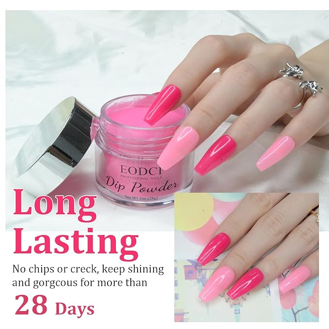 Hot Pink Dip Powder Color, Nail Dipping Powder French Powder Pro Collection System Nail Art Starter Manicure Salon DIY at Home, Odor-Free&Long-Lasting, No Needed Nail Lamp Curing, 1 Oz