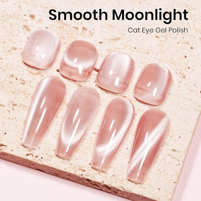 MIZHSE Pink Cat Eye Gel Nail Polish, 12mL, Glossy Finish, Cat Eye Effect with Magnet, Non-Toxic, Salon Quality, DIY Home Manicure
