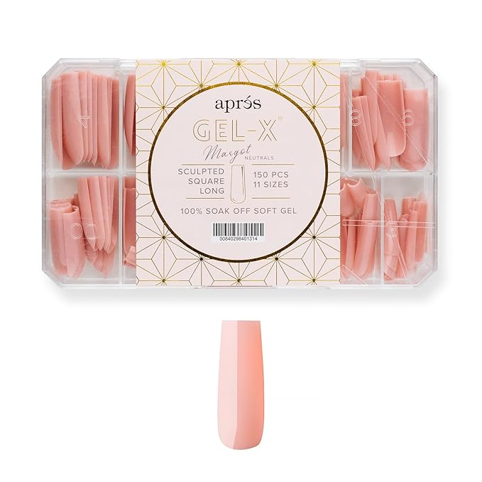 Apres Neutrals Gel-X Margot Box Of Press On Nails, 11 Sizes 00-9, Soft Gel Nail Tip Box (150pcs) (Sculpted Square Long, 150)
