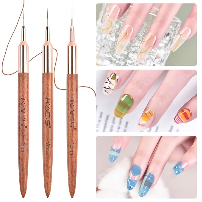 KADS Fine Liner Brush, Nail Art Striping Brushes 6/9/12/15/18mm Thin Line Nail Brush Detail Drawing Brush Gel Nail Polish Brush (15mm)