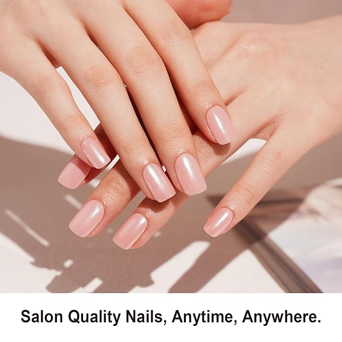 DANNI & TONI Semi Cured Gel Nail Strips Nude Pink Chrome Mirror Gel Nail Wraps 28 Stickers | Silken Hush