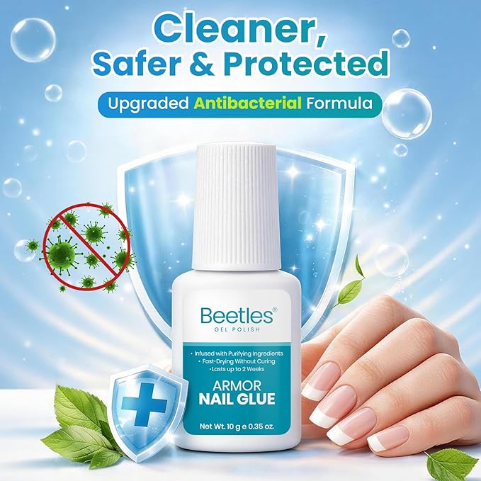 Beetles 10ml Super Strong Nail Glue for Press On Nails, Upgraded Formula, Quick-Dry Brush On, No UV Needed, Long-Lasting for Nail Tips & Acrylics Fake Nails, DIY Home Manicure