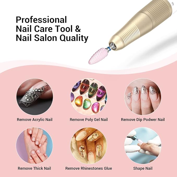 MelodySusie Ceramic Nail Drill Bit, 3/32'' (2.35mm) Professional Acrylic Nail File Flame Drill Bit for Manicure Pedicure Cuticle Gel Nail Polishing, Beginners Bits, Pink, Series Bit-S, Medium