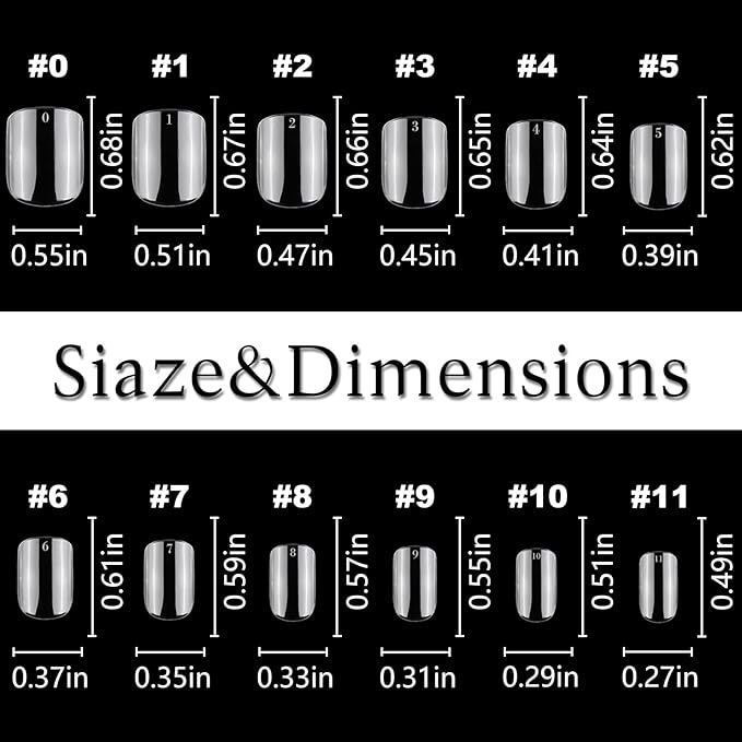 LoveOurHome 600pc Short Round Square Nail Tips Clear Fake Nails Press ons Nail Short Square Soft Gel Acrylic Nail Tip Full Cover Artificial False Fingernails 12 Sizes for Women Teen Girls Kids