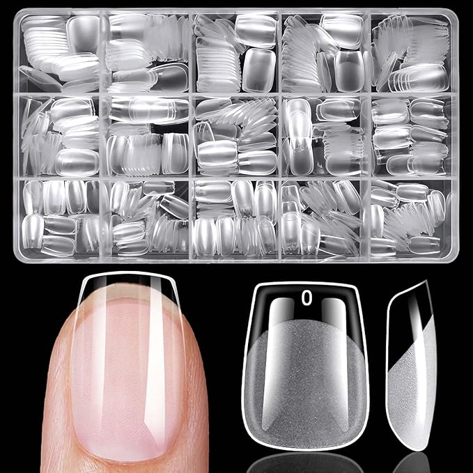 420pc Extra Short Coffin Gel Nail Tips Clear Fake Nails, XS Clear Press on Nails Short Coffin Soft Gel Nail Tips Acrylic Nail Full Cover False Nail Artificial Fingernail for Nail Extension Press-ons