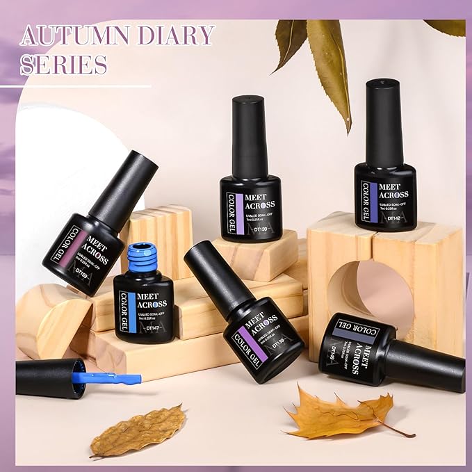 MEET ACROSS 12pcs Gel Nail Polish Set,Soak Off UV LED Lamp Gel Nail Polish Kit,Fashion Shimmer Nail Art Design Gifts for Women Manicure Salon (Blue Purple)