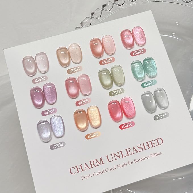 GAOY Pink Glassy Cat Eye Gel Nail Polish, 16ml Glitter Holographic Nail Polish with Magnet, Reflective Translucent UV Gel, 3302 Faded Coral
