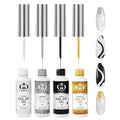 Gel Nail Art Polish Set with Thin Brush – 4 Colors White Gel Nail Polish Black Silver Glitter Liner for Nail Art Design French Tips Soak Off UV/LED 8ml