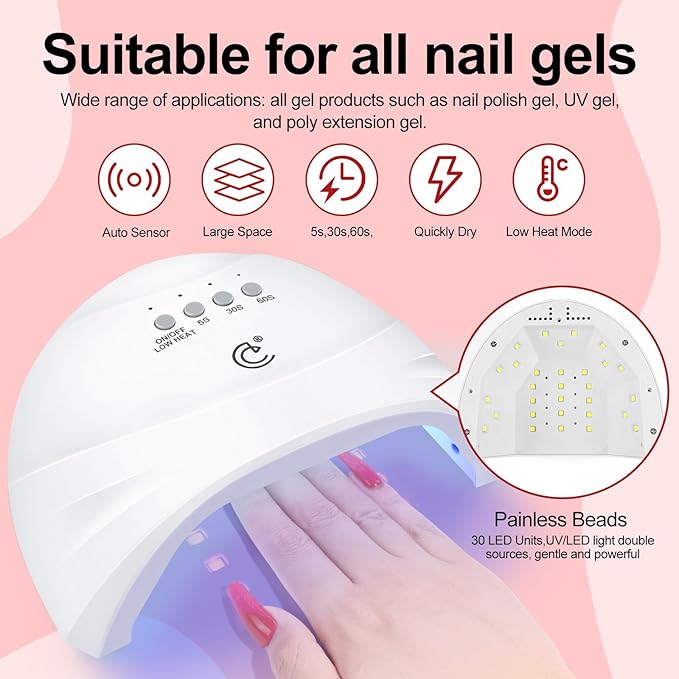 COSCELIA 57pcs Gel Nail Polish Kit with U V light 40 Colors Winter Spring Gel Polish Set 5pcs Soak Off Top and Base Coat Nail Stickers Gel Manicure Starter Kit Valentines Day Gifts for Women