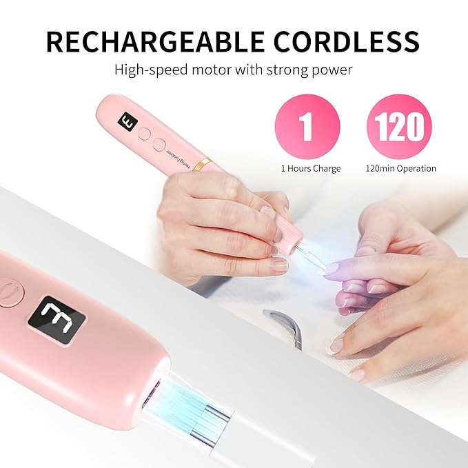 Electric Nail Drill Machine File Efile Set for Acrylic Gel Nails Portable Nail Drill Machine Kit Rechargeable Pedicure Tools for Hand Feet Manicure Pedicure Tools Polishing Set (Purple)