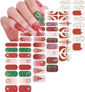 Christmas Nail Wraps Full Stickers Nail Polish Strips, DIY Self-Adhesive Nail Art Decals Snowflakes Xmas Tree Candy Cane Pattern with 5 Piece Nail Files for Party Decor 5Sheets 80Pcs