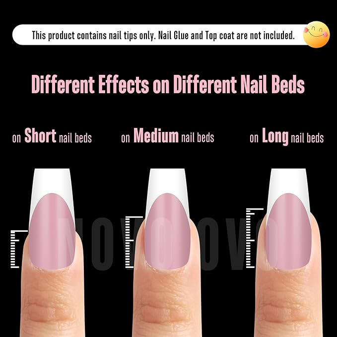 NOVO OVO White French Tip Medium Coffin Nail Tips Press on, BERRY PINK, Extra Thick Soft Gel Fake Nail Acrylic Extension, Need Builder Gel Top Coat, No Glue Included, for Salon DIY 15 Sizes x 240 pcs