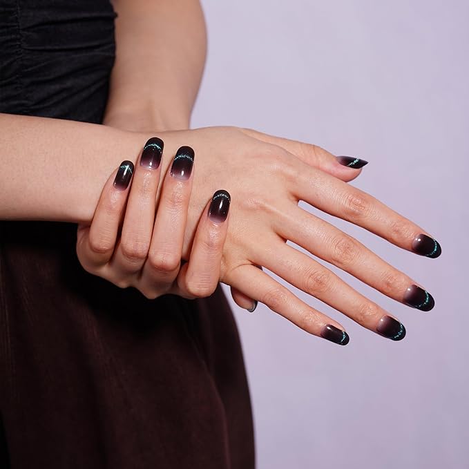 DANNI & TONI Gel Nail Strip Black Cat Eye Semi Cured Nail Stickers (Onyx Glimmer) UV Gel Nail Wraps 28 Stickers