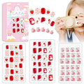 Laza 72pcs Children Nails Press On Pre-glue Full Cover Pink Heart Flower Cute Short False Nail Kits for Kids Teenager Girls - Strawberry Rabbit