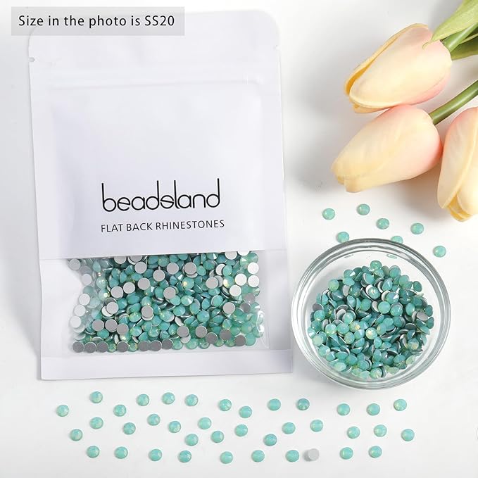 Beadsland 1440pcs Flat Back Crystal Rhinestones Round Gems for Nail Art and Craft Glue Fix, Pacific Opal, SS12, 3.0-3.2mm