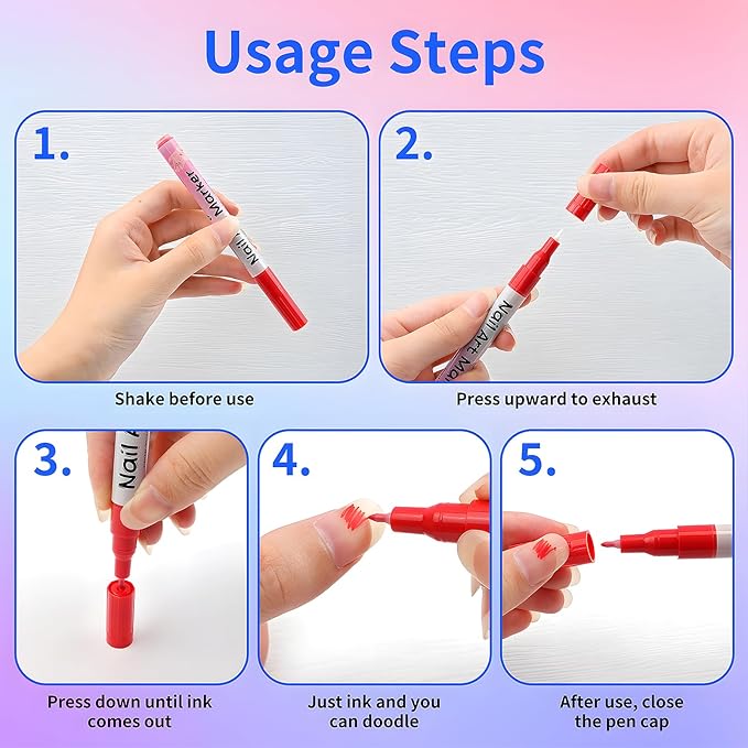 12 Colors Fine Tip Nail Art Pens, 0.6mm Nail Marker Pens for 3D Nail Drawing, Dotting, Graffiti & Painting — Quick Dry Nail Art Liner Pens for Home & Salon