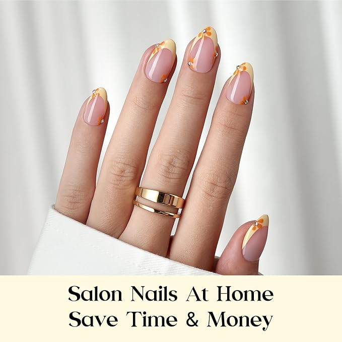 Beetles Yellow French Tips Press On Nails, Pastel Spring Press On Nails Short Almond 160 Pcs, Yellow Fake Nail Tips Soft Nail Gel False Nails Art DIY For Women