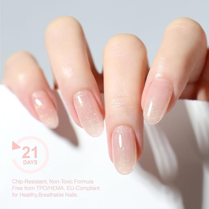 Hema Free Builder Base Gel, Soak Off Fall Winter Glazed Glitter Gel Polish for Strengthening Nail Repair, LED UV Curing 10ml, Salon Shine Finish