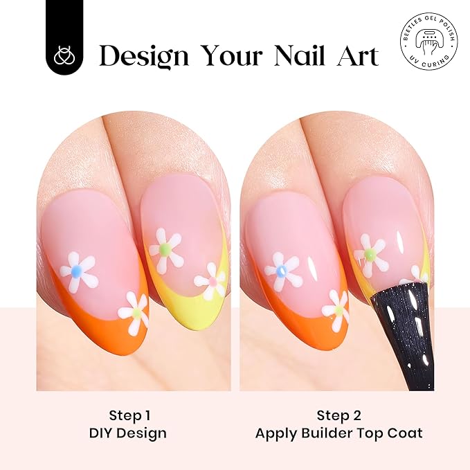 Beetles X Press Gel Nail Kit: 7 Colors Short Almond French Tip Press On Nails Kit With 224Pcs Nail Tips Nail Glue & Builder Top Coat Mini UV Light, All-in-One DIY Designs Gift For Women At Home