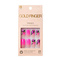 Goldfinger Trendy False Nails Kit, Long Square Design Nail, Playful Classic Vibrant Pink Abstract Print, Ready to Wear Gel & Manicure Stick Included, Long-Lasting Convenient & Easy to Apply