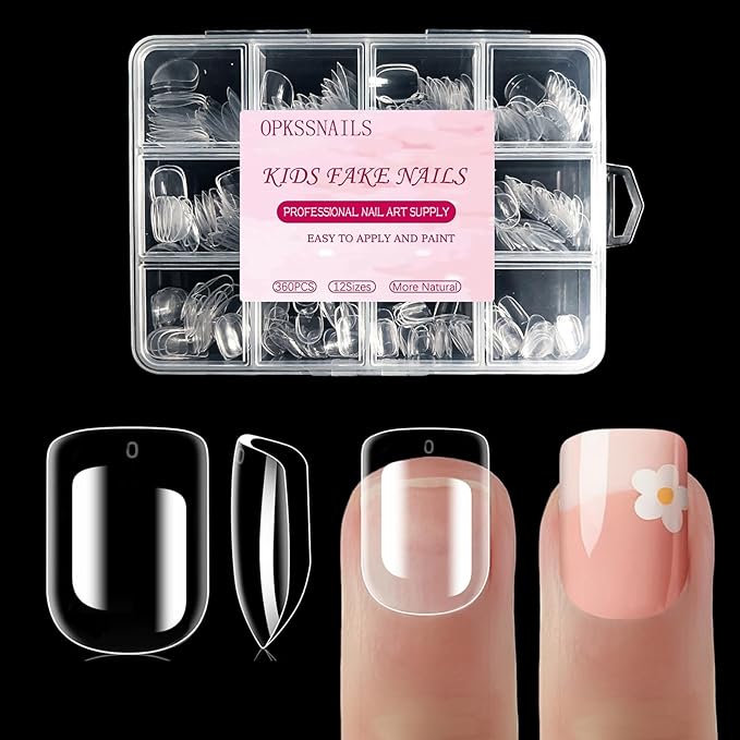360Pcs Kid Nail Tips,Soft Gel Nail Tips Pre-Shaped Press On Nails For Kids,Clear Acrylic Half Matte Full Cover Fake Nail For Kids DIY Extension & Salon Use12 Sizes For 8-12 Years