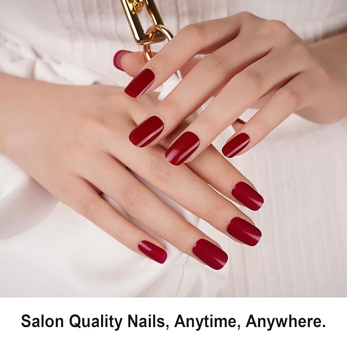 DANNI & TONI Semi-Cured Gel Nail Strips, Sultry Cinders, Deep Red, 28 Stickers