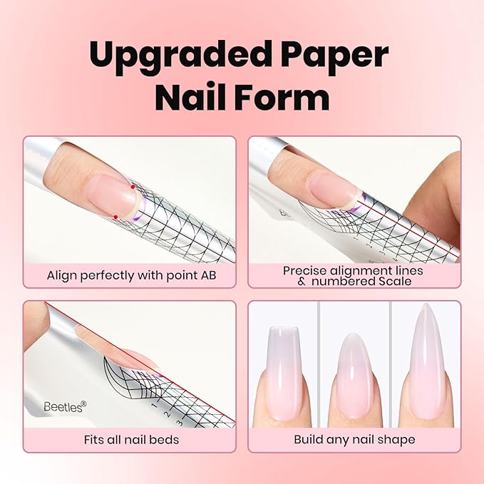Beetles Builder Gel for Nails, 60g Large Capacity 9 in 1 Sculpture Hard Gel with Dual Nail Pen Forms for Nail Extension & Building Strengthener for Salon Pros Women, UV LED Lamp Needed