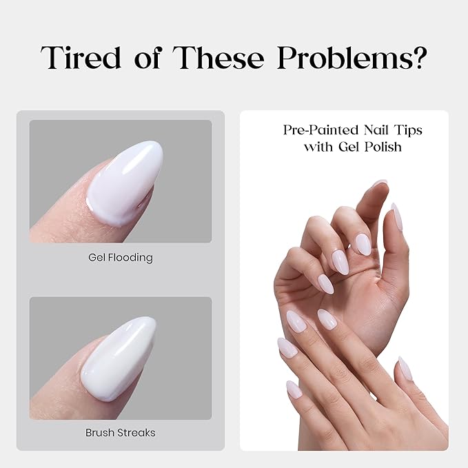 Beetles Natural Milky White Nail Tips | 160PCS, 16 Sizes Short Almond Nail Tips | Pre-Colored Full Cover Soft Nail Gel Fake Nails | Salon-Gel Look for DIY Manicure