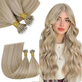 RUNATURE 22 Inch Nano Bead Hair Extensions Human Hair Blonde Highlight, Invisible Nano Tip Hair Extensions for Women, Cold Fusion, Natural Blending, 50G 50S #16P22