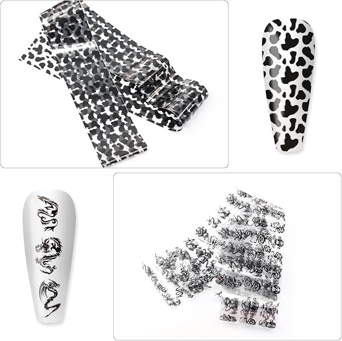 SILPECWEE 10 Rolls French Tips Strips Nail Foil Black and White Nails Design Nail Transfer Foil Holographic Nail Art Foils Fingernail Stickers Nails for Women 3D Nail Art Decoration