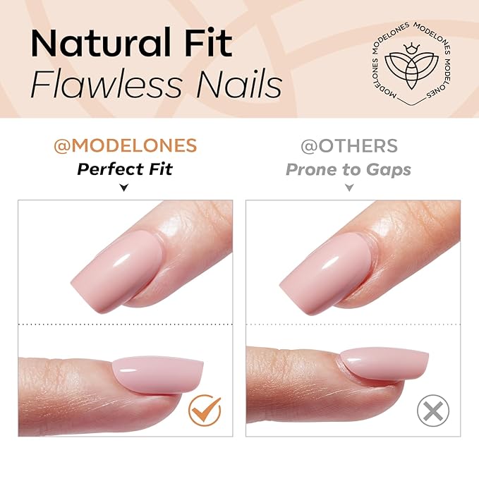 Modelones Nude Press on Nails, Short Almond Fake Nails, Reusable Nail Kit with Nail Glue Adhesive Tabs Mini Nail File, Nails Press Ons 32Pcs 16 Sizes, Women Girl Gift