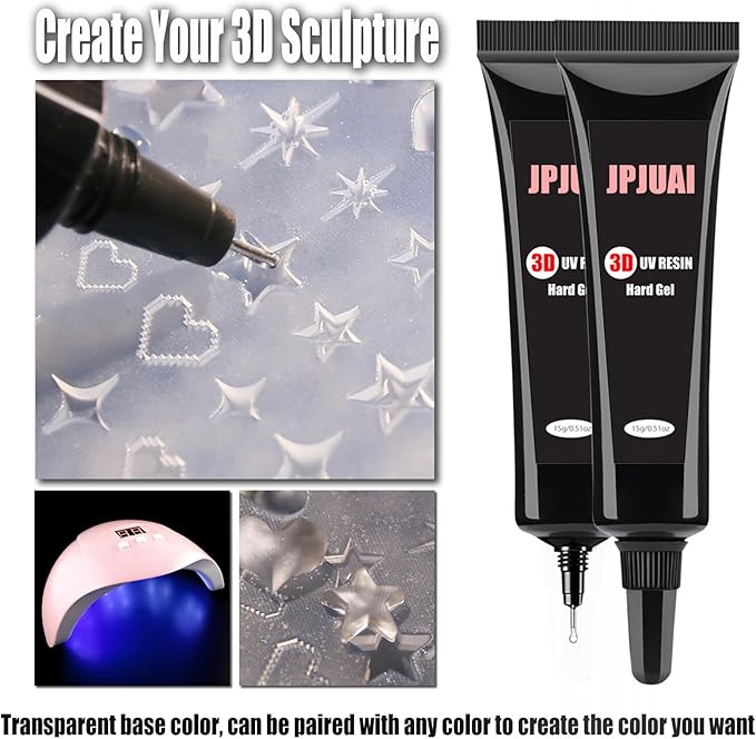 3D Nail Art Mold Kit- 4 Reusable Silicone Nail Molds, 2×15g Clear Hard Nail Art Gel, Sculpting Pen & Tools, Salon-Grade DIY Press On Nail Design for 3D Nail Charms