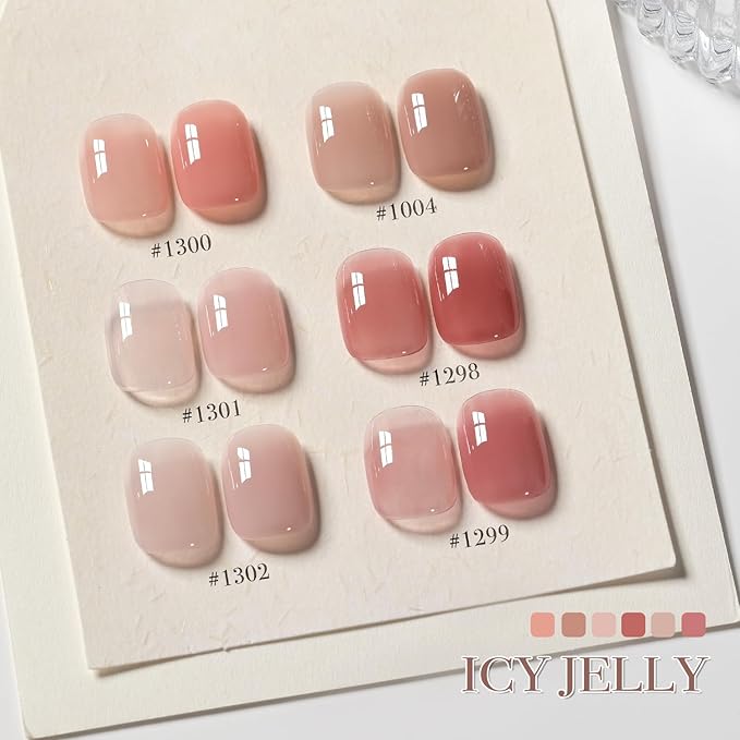 GAOY Jelly Nude Gel Nail Polish Set, 6 Transparent Colors Sheer Red Pink Brown Soak Off UV Light Cure Gel Polish Kit for Salon and Nail Art DIY at Home (Pack of 2)