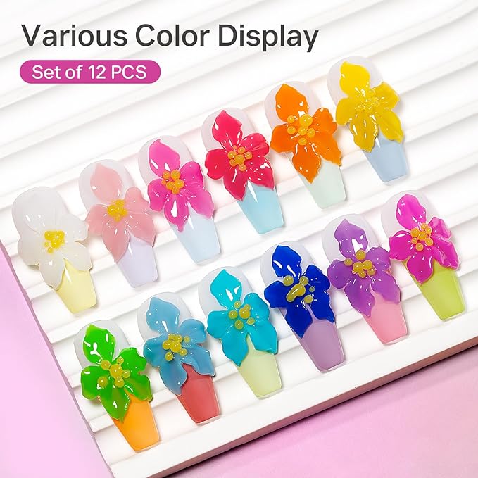MIZHSE 12 Colors 3D Nail Gel Set, Non-Sticky Sculpting Gel for Nail Art Painting Molding Gels with Sculpture Pen Soak Off U V Sculpting Gels for Home DIY Salon Manicure