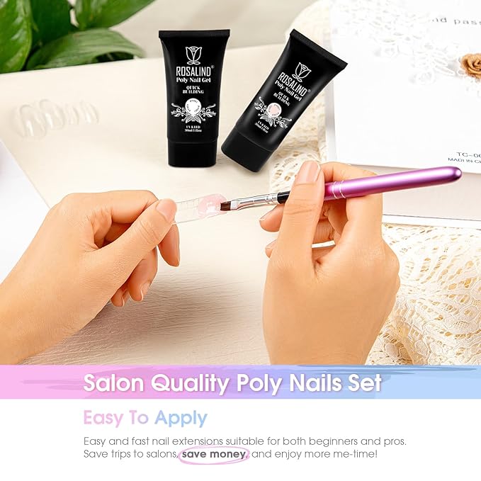 ROSALIND Soft Pink&White Poly Extension Gel for Nails, 2 PCS 1oz/30ml White Poly Nail Gel Light Pink Poly Builder Acrylic Extension, Poly Nail Colors in Tube