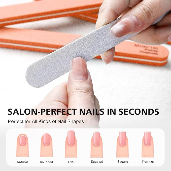 BALUCA 10-Pack Professional Nail Files & Buffers for Acrylic & Natural Nails | Double-Sided 100/180 Grit Emery Boards | Reusable Salon-Grade Nail Filer & Shine Kit for Women & Pets (Orange)