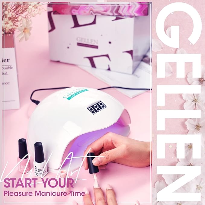Gellen Gel Nail Polish Kit with U V LED Light 72W Nail Dryer, 12 Trendy Colors Nail Gel Polish, No Wipe Top Base Coat, Nail Art Decorations, Manicure Tools, All-In-One Manicure Kit, Bright and Pastels