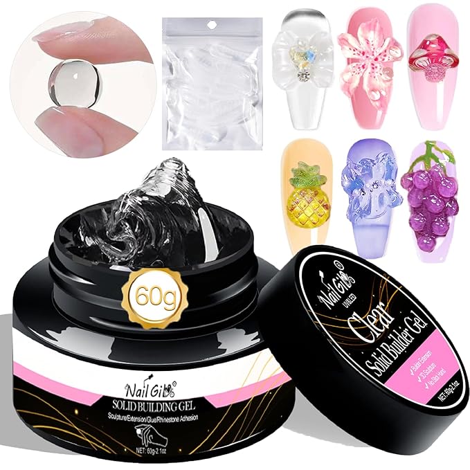 NAILGIL Solid Sculpture Builder Gel, Non-Stick Hand Nail Extension Gel for 3D Carving Decoration Soak Off UV LED Nail Art Salon, 60g(2.1fl oz), Clear