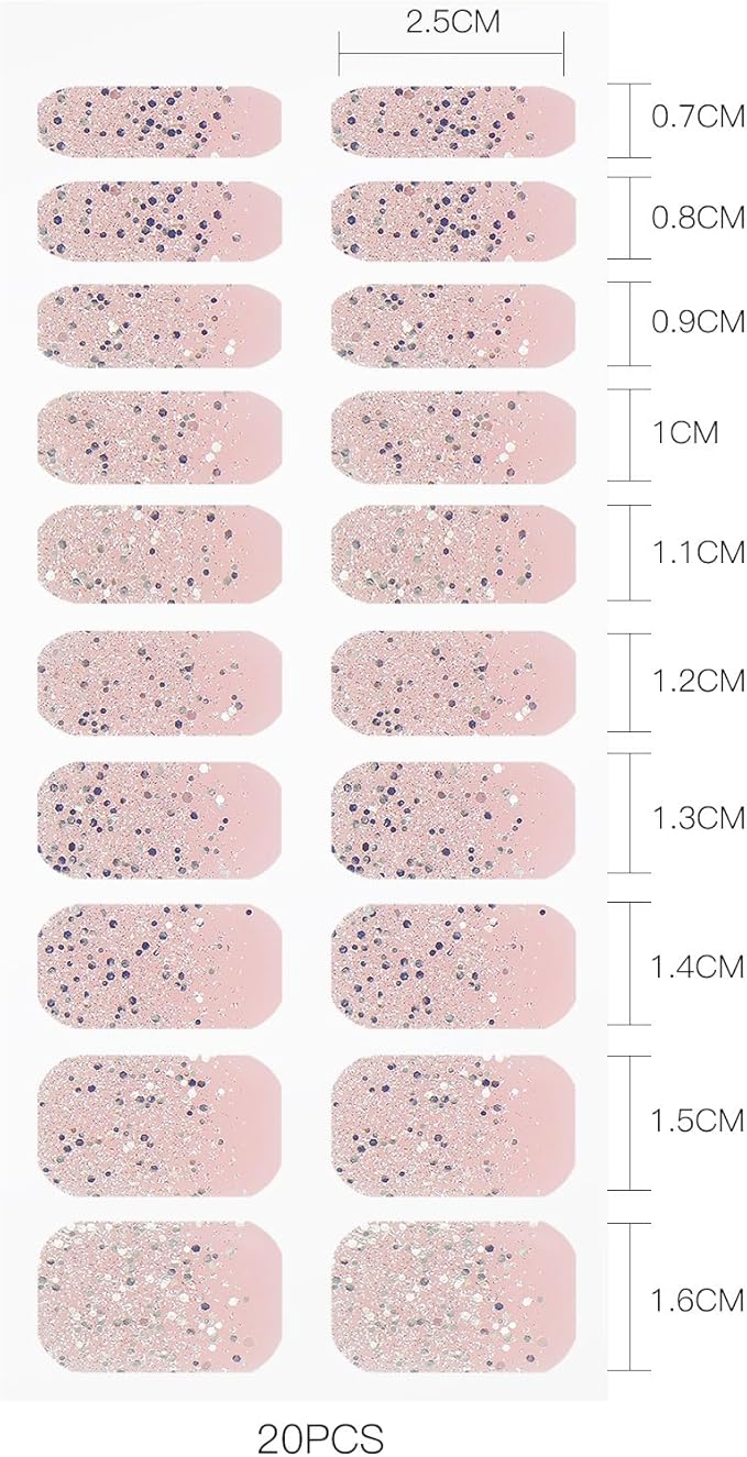 JMEOWIO Gel Nail Stickers Glitter Light Pink Cured Gel Nail Strips Wraps UV/LED Nails Art Design Decoration Accessories