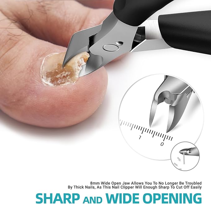 Toenail Clippers for Thick Nails for Seniors - Heavy Duty Toe Nail Clippers Kit with Long Handle for Men & Elderly with Inflexible Joints, Professional Nail Clippers Kit for Thickened Toenails (Black)