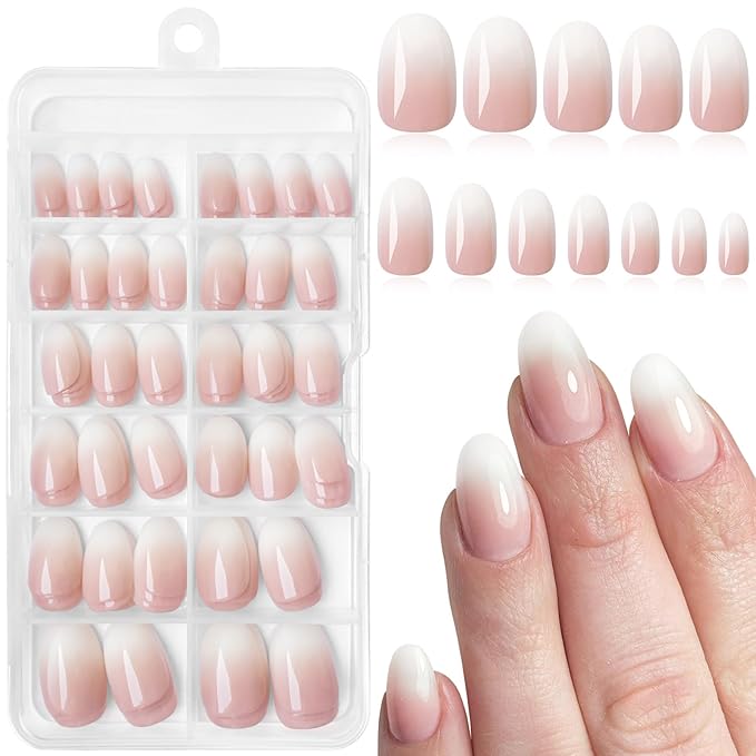 AddFavor 240pc Ombre Oval Press on Nails Short Fake Nails - Glue on Nails Oval Acrylic Nails Press ons Nail Tips Short Stick on Nails with Nail Glue and Adhesive Tabs for Women
