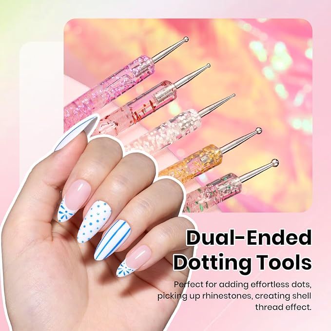 Beetles Nail Art Brushes 25pcs - Confetti Nail Art Pens Daul Ended Dotting Tools Striping Liner Brushes for Nails Flower Sculpting Tools with Palette Brush Holder DIY Home Salon Manicure Design Set
