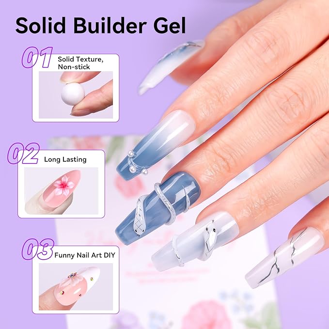 Makartt White 3d Gel Nail Art: 4-in-1 3d Nail Gel Sculpting Gels White Non-sticky for Extension, 15ML Solid Builder Nail Gel UV Glue for Acrylic Tips, Rhinestones & Sculpture Gels for Nails Salon Home