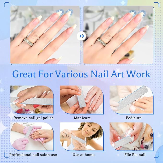 BLESWIN 25 Count 180/240 Grit Rectangle Nail Files for Acrylic Nails, Super Rough Nail Files Emery Boards for Artificial & Fake Nails, Reusable Buffering Files Double Sided Emery Boards for Nails