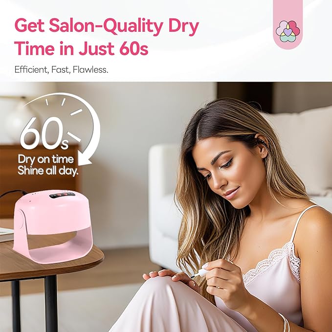 SAVILAND 600W Nail Dryer: Pink 6X Fast Drying Nail Polish Dryer for Regular Polish Nail Dryer with Adjustable Angle Fingernail Dual Heating & Cooling Modes Dry Nail Dehydrator for Gel